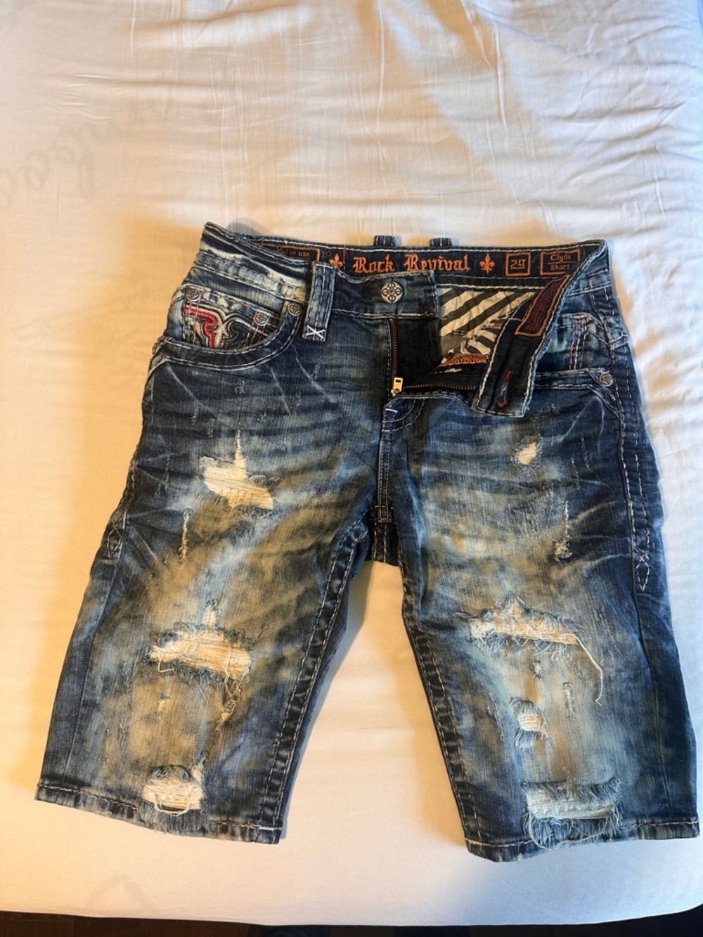 Rock Revival Men's Faded Distressed Jean Shorts - Dark Blue, size 29